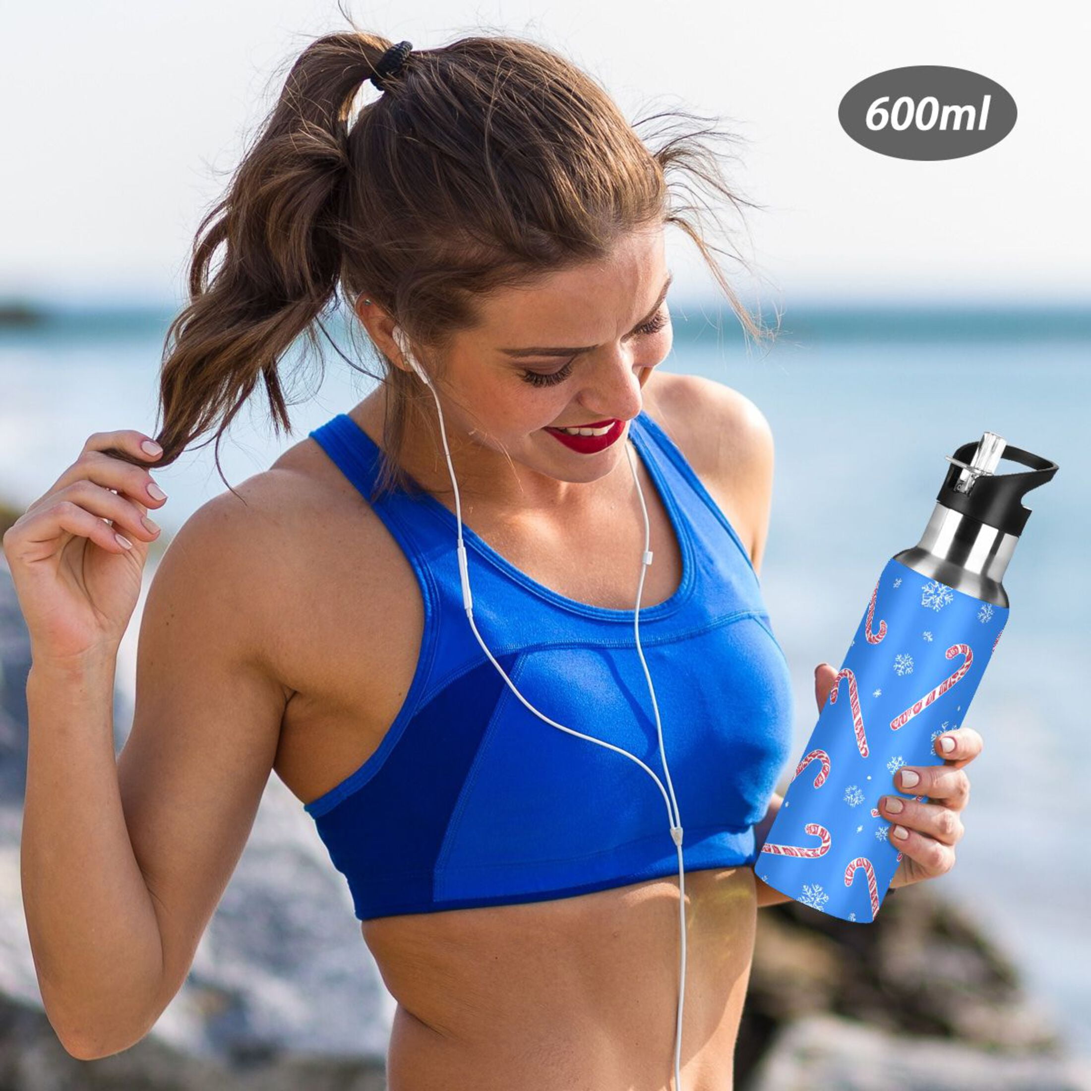 Iauyy Stainless Steel Double-Wall Vacuum Insulated Water Bottle with Straw-600ml&1000ml BPA-Free Leak-Proof for Travel Workouts Outdoor,Metal Frame Lollipop