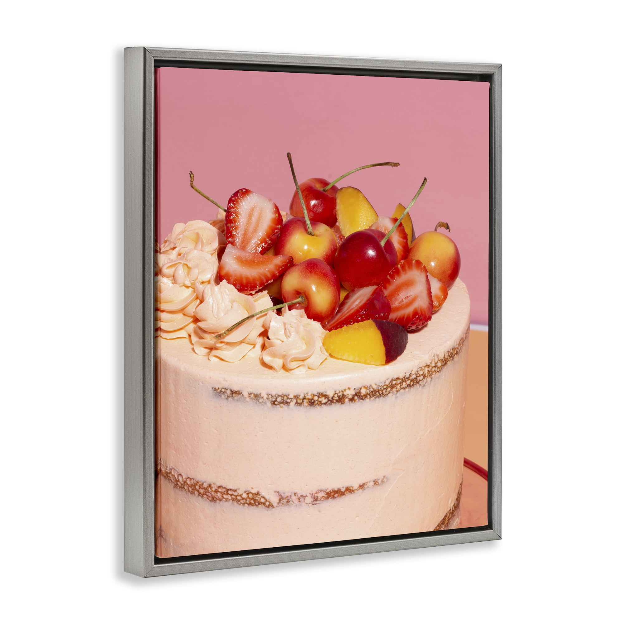 Stupell Industries Strawberry Fruit Cake Gray Framed Floater Canvas Wall Art, design by LISH Creative