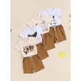 thumbnail image 4 of Aojekbee Toddler Boy Farm Outfit LetterAnimal Print Short Sleeve Tops with Elastic Waist Shorts 2 Pcs Clothes, 4 of 10