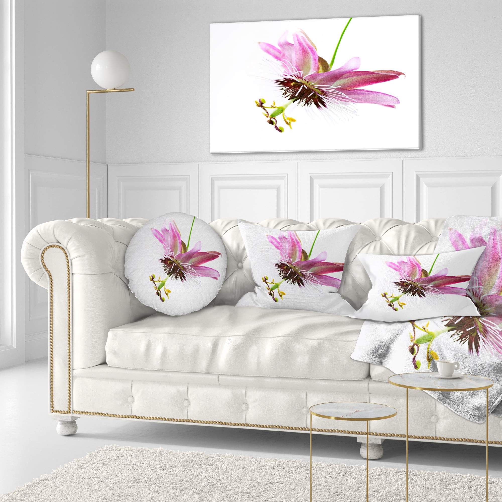 Designart Passiflora Flower over White - Animal Throw Pillow - 12x20