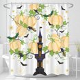 thumbnail image 1 of Whimsical Halloween Shower Curtain with Pumpkins, Bats & Dark Tower, 1 of 5
