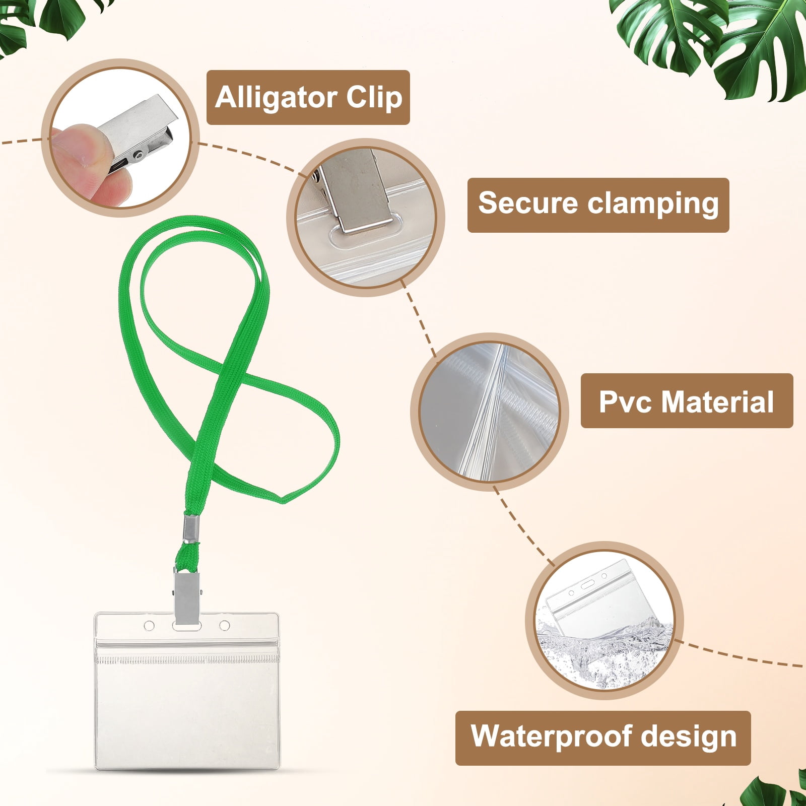 Uxcell 80 Set Name Tag Holders with Lanyard, Plastic Waterproof Horizontal Badge Holder with Alligator Clip Lanyards for ID Badges Office Teacher Events Meetings, Green(4x2 Inch)