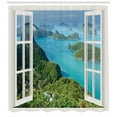 thumbnail image 2 of Tropical Island Mountain Ocean Theme White Wooden Window Fabric Shower Curtain, 2 of 2