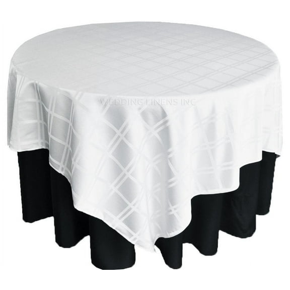 Wedding Linens Inc. 72"x72" Plaid Checkered Pattern Design Polyester Jacquard Sequare Table Overlay Table Cloth Covers Linens - White