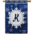 thumbnail image 1 of Welcome Winter Snowflake Monogram K Decorative House Flag Initial Letter Snow Deocr Banner for Inside and Outside 28x40 Inch Double Sided, 1 of 6