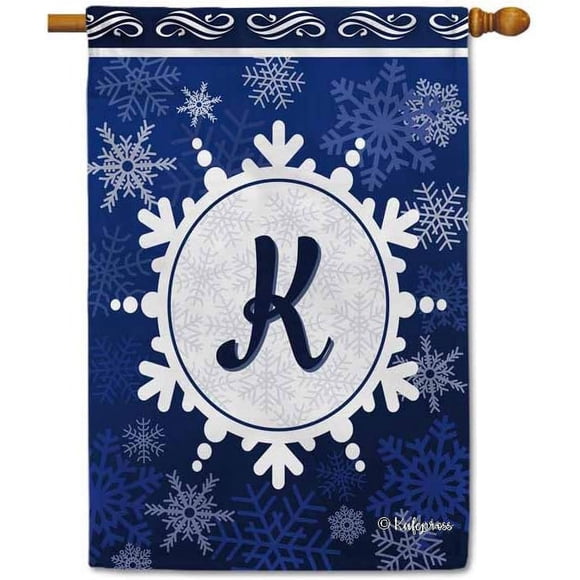 Monogramme Flocon de Neige d'Hiver Bienvenue Drapeau de Maison Décoratif Lettre Initiale Bannière de Décoration de Neige pour Intérieur et Extérieur 28x40 Pouces Double Face