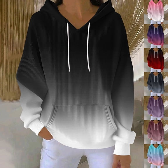 Zxlsdmn Gradient Hoodie for Women Casual Long Sleeve Drawstring Pullover Tops with Pocket Fall Winter Warm Hoodies Comfy Vocation Going Out Tops Black XL
