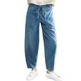 thumbnail image 2 of IDALL Jeans for Women Baggy Jeans Barrel Jeans Women Elastic Baggy Jeans Low Jeans Denim Pants With Drawstring Wide Leg Jeans Lounge Pants Women Blue S, 2 of 9