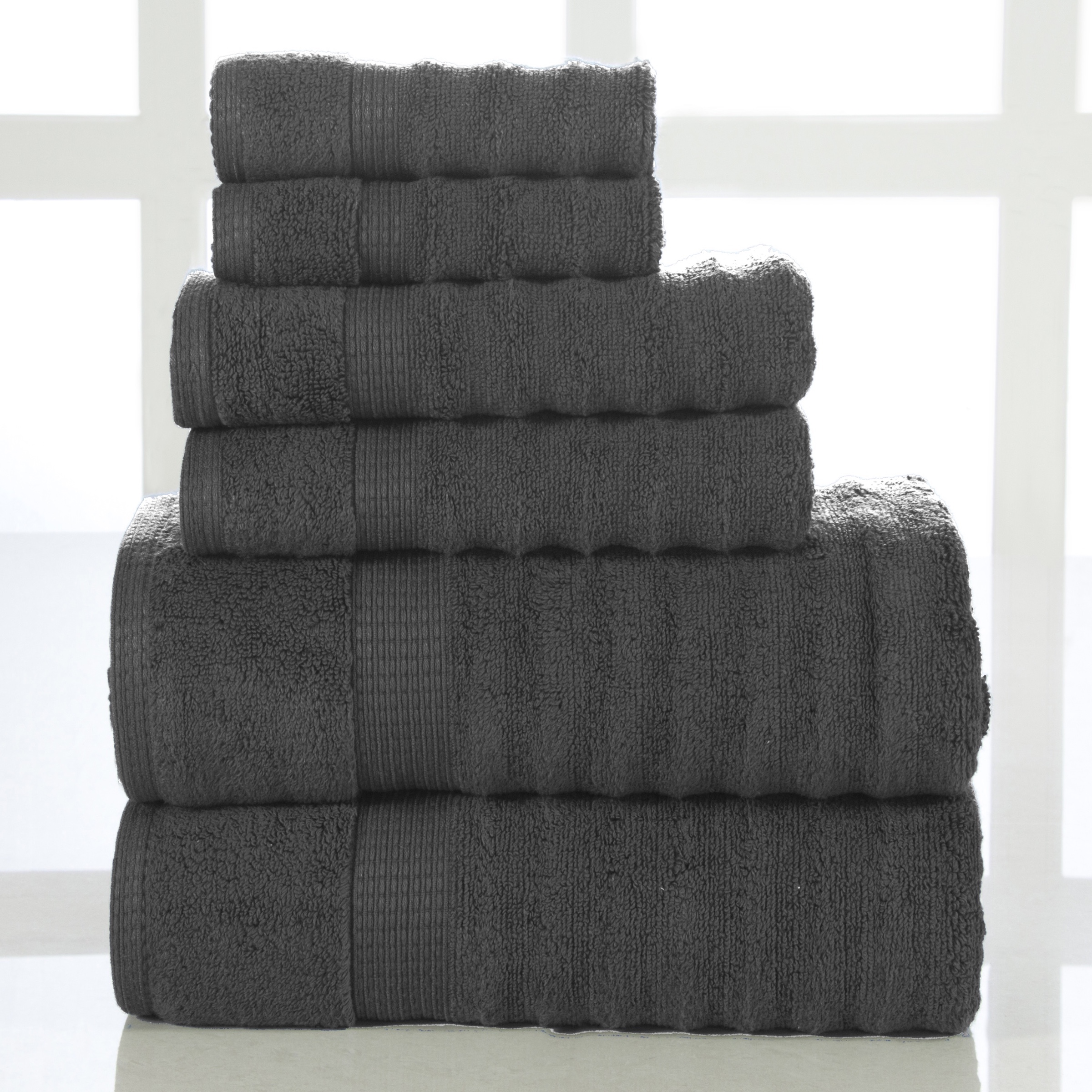 Addy Home Soft Quick Dry 6 PC Ribbed Bath Towel Set, Grey (2 Bath, 2