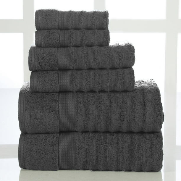 Addy Home Soft Quick Dry 6 PC Ribbed Bath Towel Set, Grey (2 Bath, 2