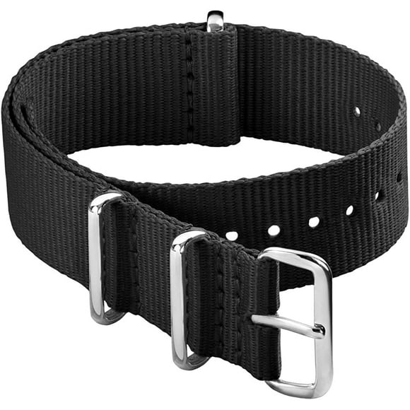 Hweilai Watch Straps - Classic NATO Style Nylon Watch Strap - Choice of Color and Size (20mm,Black,L245-260MM)