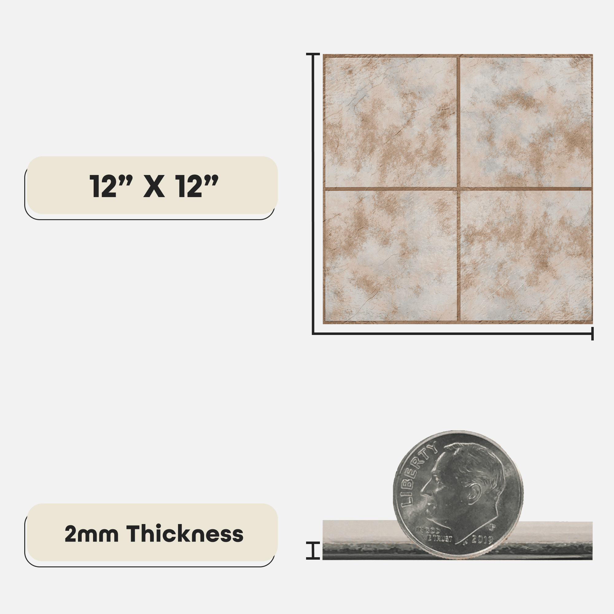 Achim Portfolio 12x12 2.0mm Self Adhesive Vinyl Floor Tile - Ash