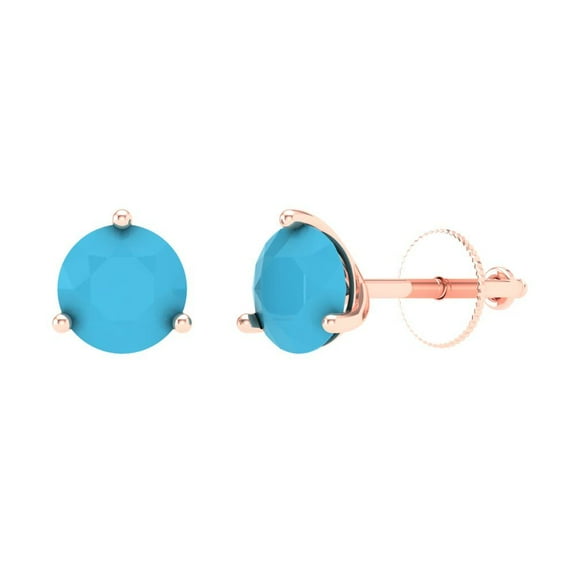 1.5 ct Screw-Back Stud Earrings for Women | 6mm Round Cut Simulated Turquoise | 18K Rose Gold