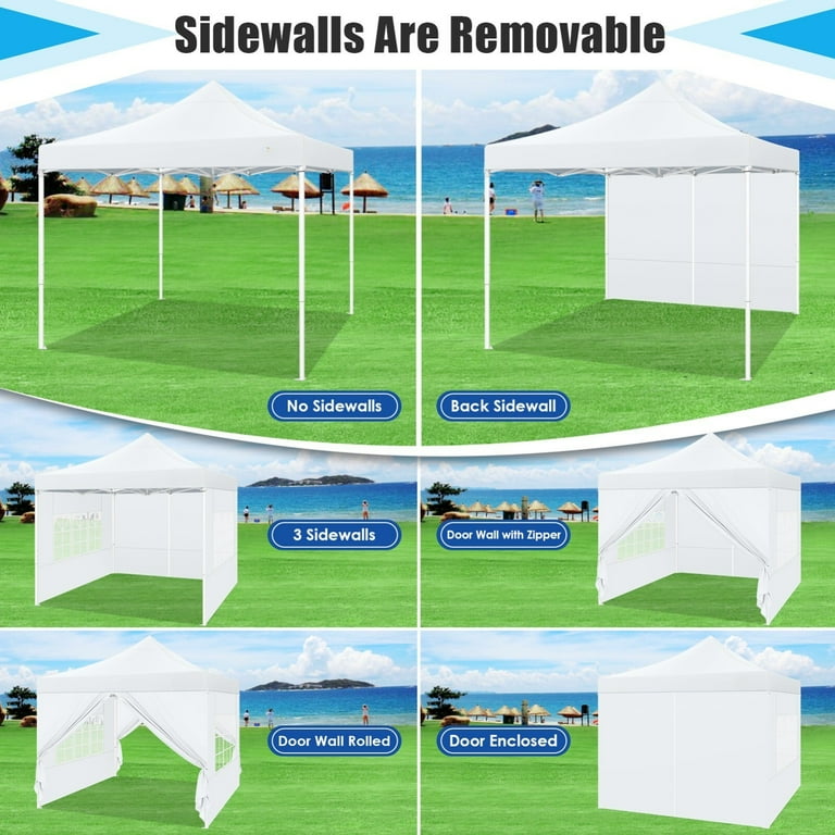 10x10 Heavy Duty Pop Up Canopy Commercial Instant Waterproof Canopy Cobizi Roof Color White