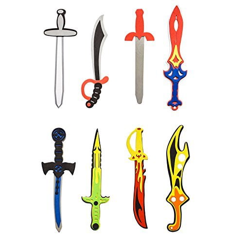 Surtido de espadas de juguete de espuma para niños con diferentes diseños, incluidos ninja, pirata, guerrero y vikingo (paquete de 8)