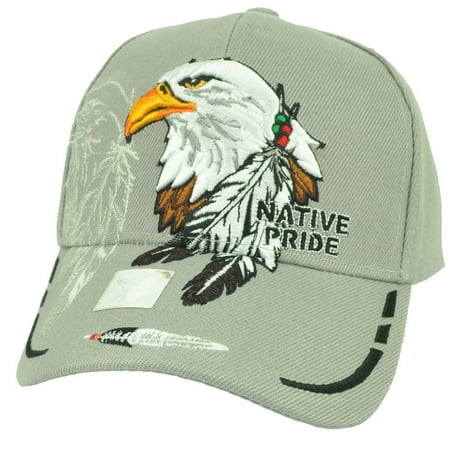 - Native Indian American Pride Bald Eagle Shadow Feather Hat Cap Gray Adjustable