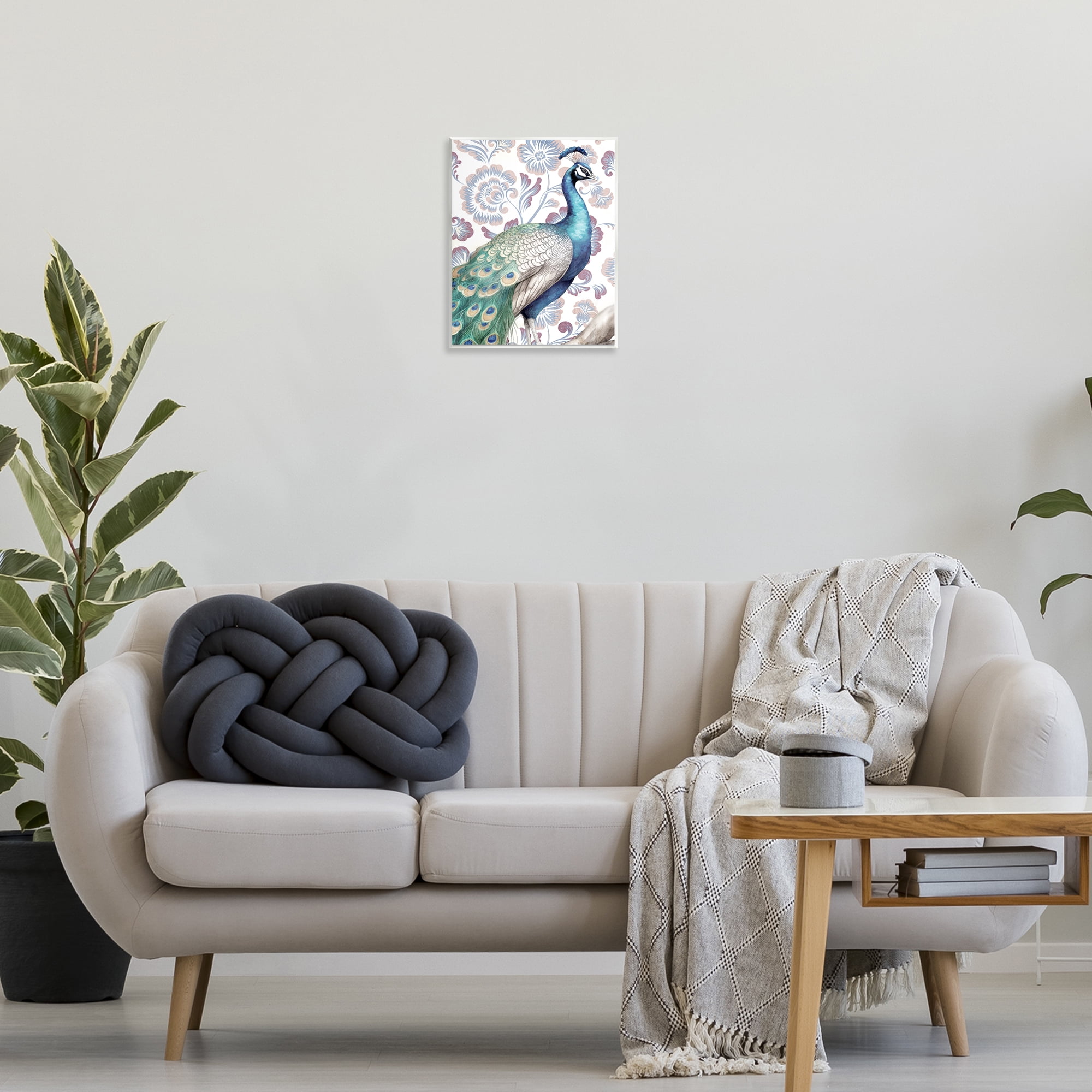 Stupell Industries Peacock on Vintage Florals Animals Painting Unframed Art Print Wall Art, 11 x 14