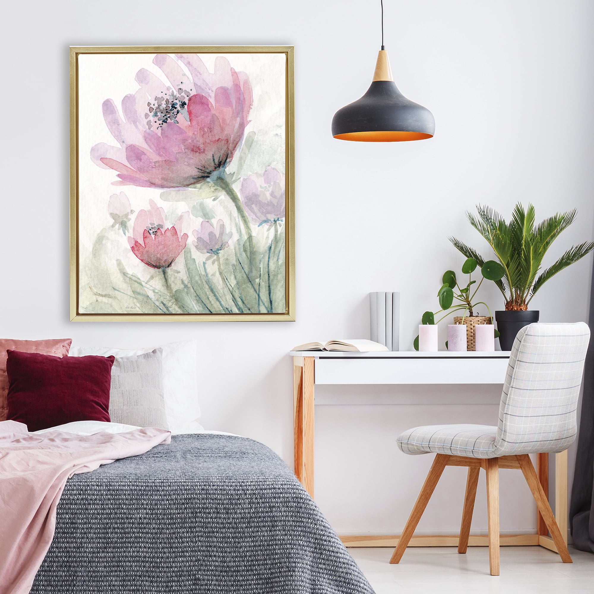 Stupell Industries Pink Flower Blossoms Gold Framed Floater Canvas Wall Art, design by Patti Bishop