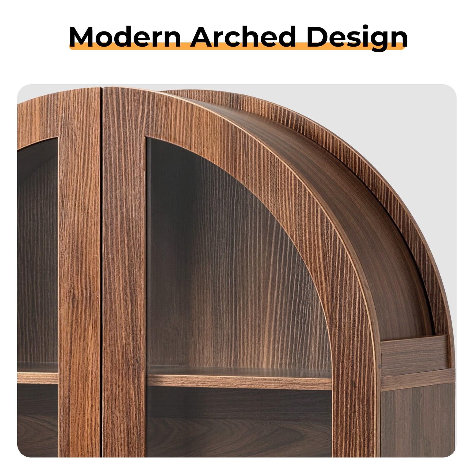 Arched Ceiling 2 Glass Doors 3 Shelves Bathroom Vanity MDF Melamine-Faced Bathroom Vanity with Towel Bar, Walnut 23.62*9.45*31.5in