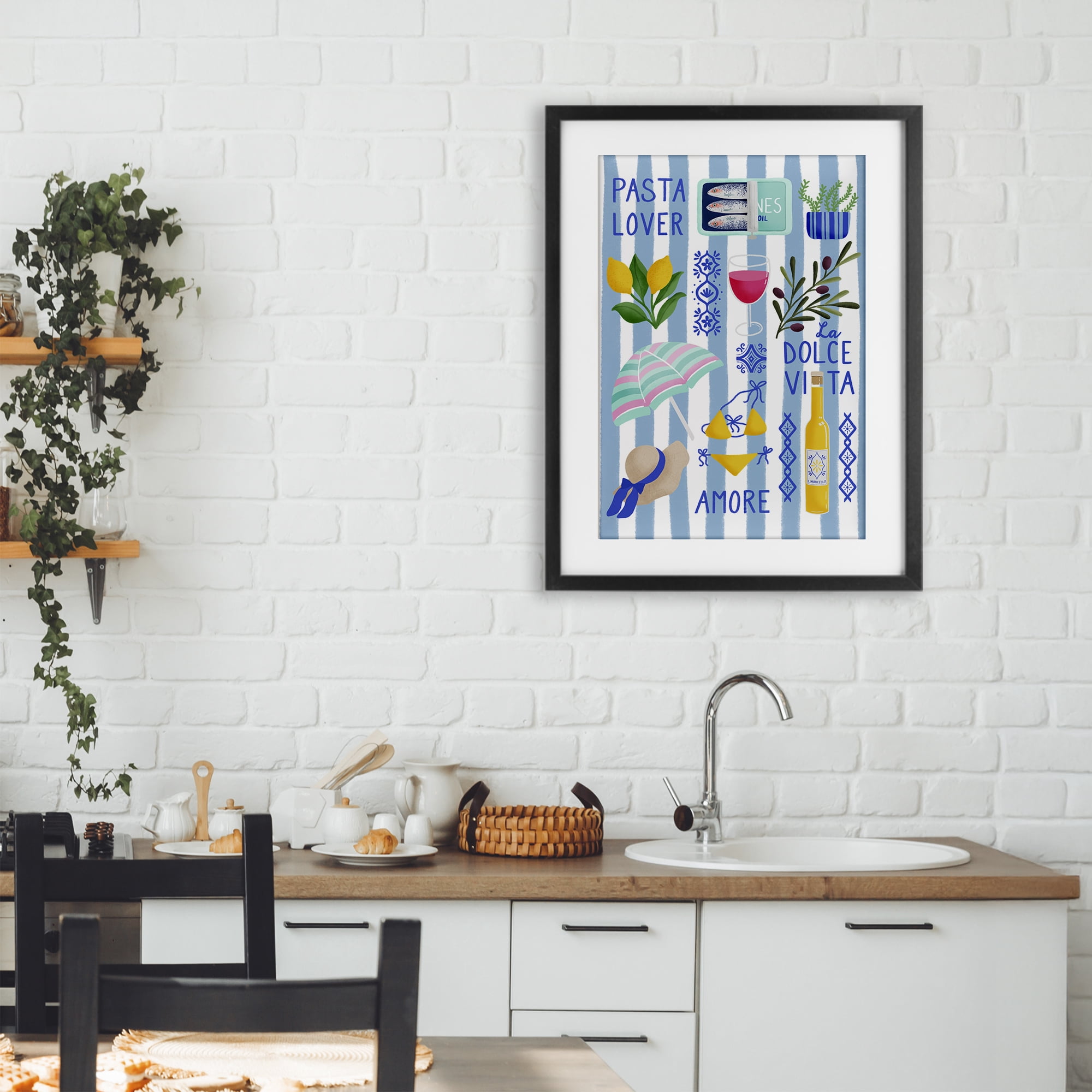 Stupell Industries Pasta Lover Mediterranean Black Framed Print Under Glass, design by Metka Hiti