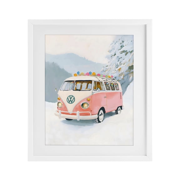 Stupell Industries Traditional Pink Christmas Van in Snow White Framed Print Under Glass, 13 x 16, by The Prints Vibe