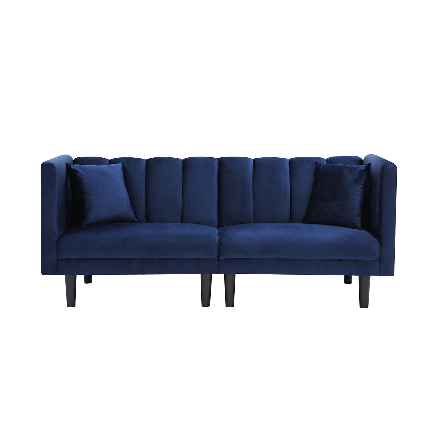 Kadyn Futon Sofa, Fabric Futon Sofa Bed with 2 Pillows, Modern Convertible Futon Sofa for Small Rooms, Navy Blue Kadyn Futon Sofa, Fabric Futon Sofa Bed with 2 Pillows, Modern Convertible Futon Sofa for Small Rooms, Navy Blue