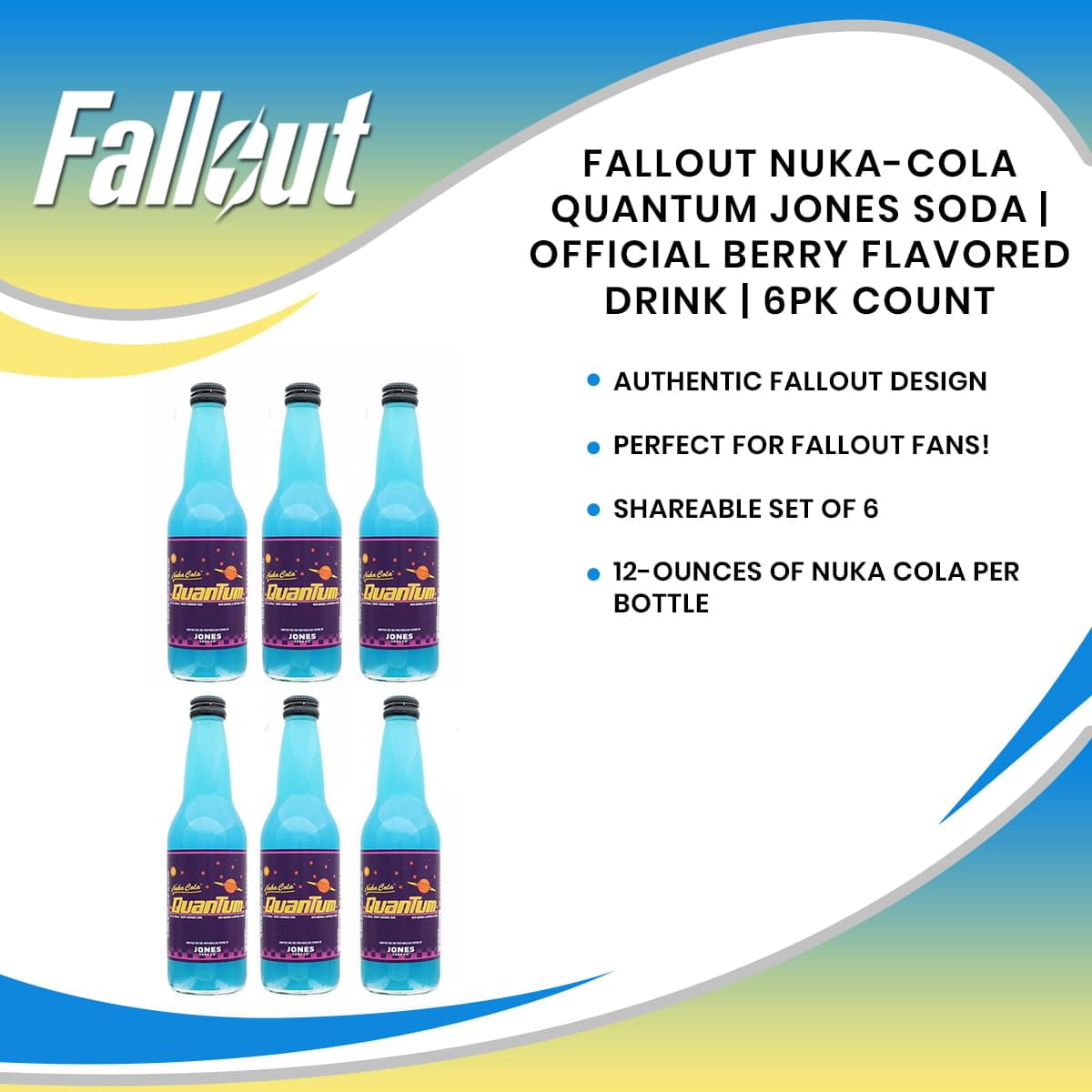Fallout Nuka-Cola Quantum Jones Soda | Official Berry Flavored Drink | 6PK Count