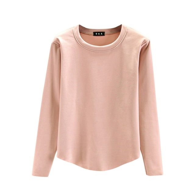 MIASHUI Femmes Automne Hiver Décontracté Multicolore Uni Col Rond sous-Vêtements Thermiques Épais Haut Chaud Couche de Base Rose,G