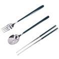 thumbnail image 3 of 304 Stainless Steel Fork Spoon Chopsticks Set Flatware Reusable Utensils Set for Students Office WorkersGreen Silver, 3 of 5
