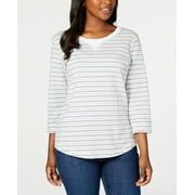 Karen Scott Women's Striped 3/4 Sleeve Sweatshirt Gray Size PS