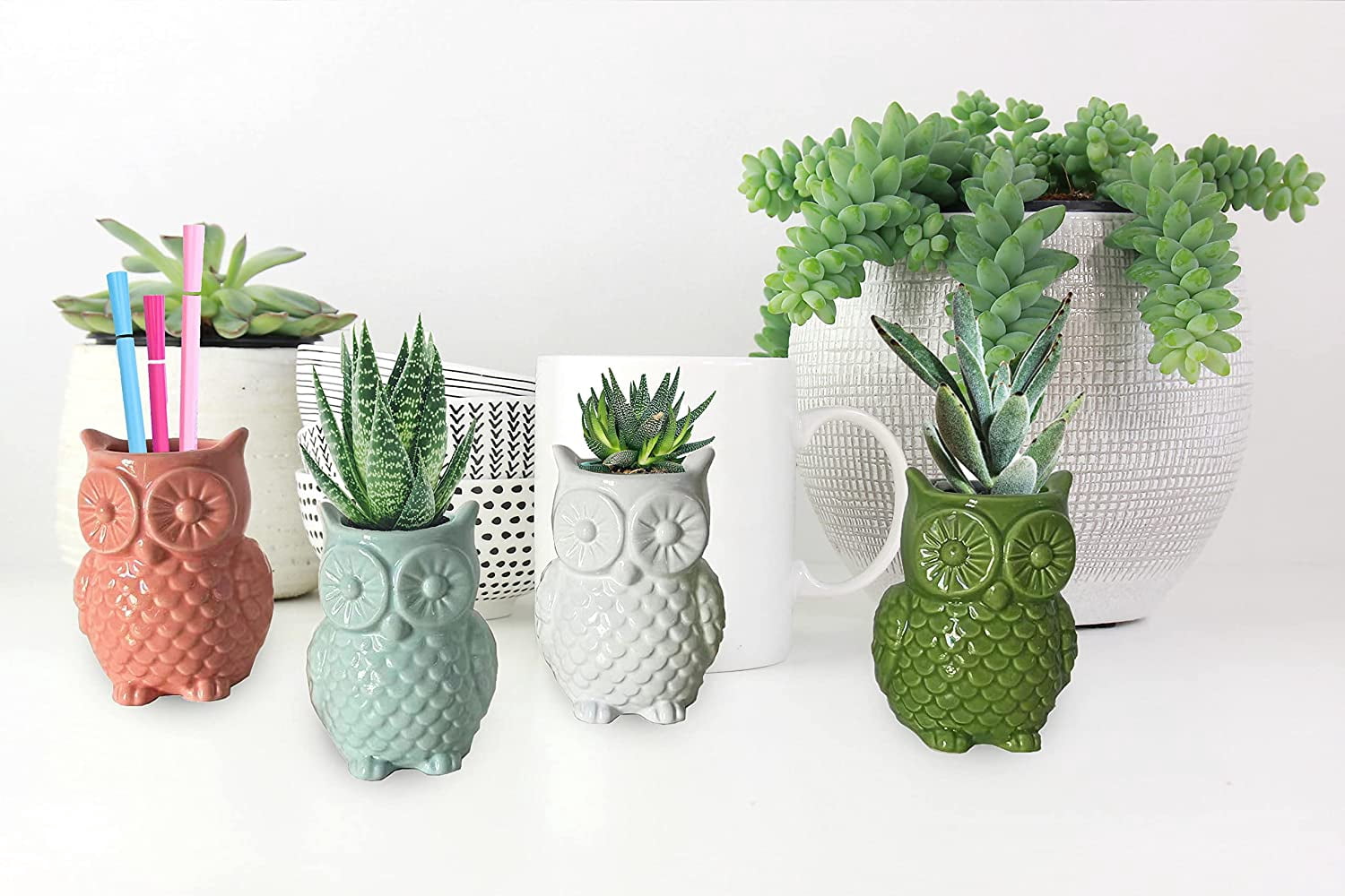 First of a Kind Stoneware Owl Shaped Vases, owl Shaped Succulent Planter, Ceramic owl Small Planter for Desk, Shelves, Living Room, Kitchen, Bedroom.