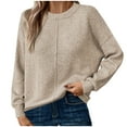 thumbnail image 3 of BXINGOHAI Womens Sweaters Casual Crewneck Long Sleeve Lightweight Knit Pullover Sweater Tops Fall Clothes Beige,M, 3 of 6