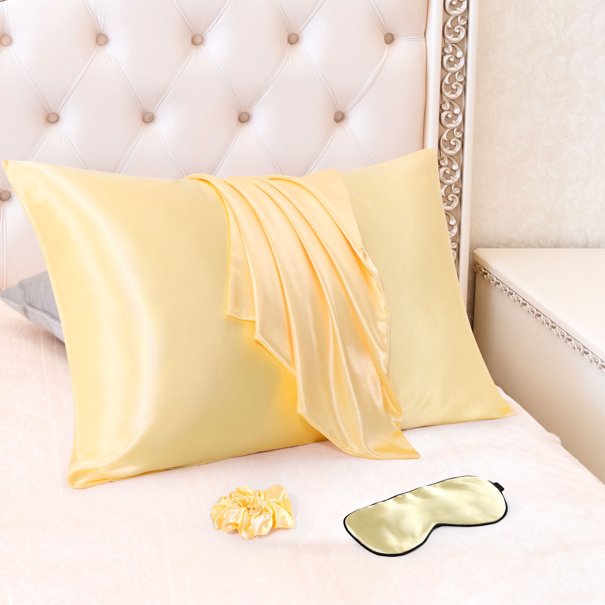 Unique Bargains Durable Soft Zippered Closure Set of 2 Satin Pillowcase Gold Standard(20"x26")