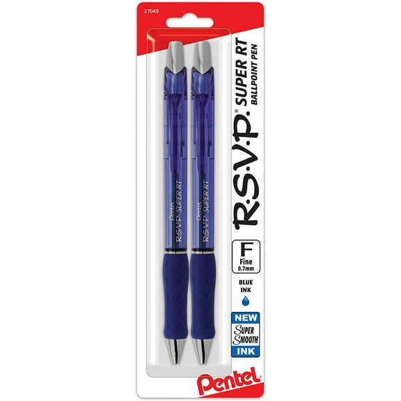 Pentel Bx477Bp2C .7Mm Blue Rsvp Super Rt Ballpoint Pens 2 Count