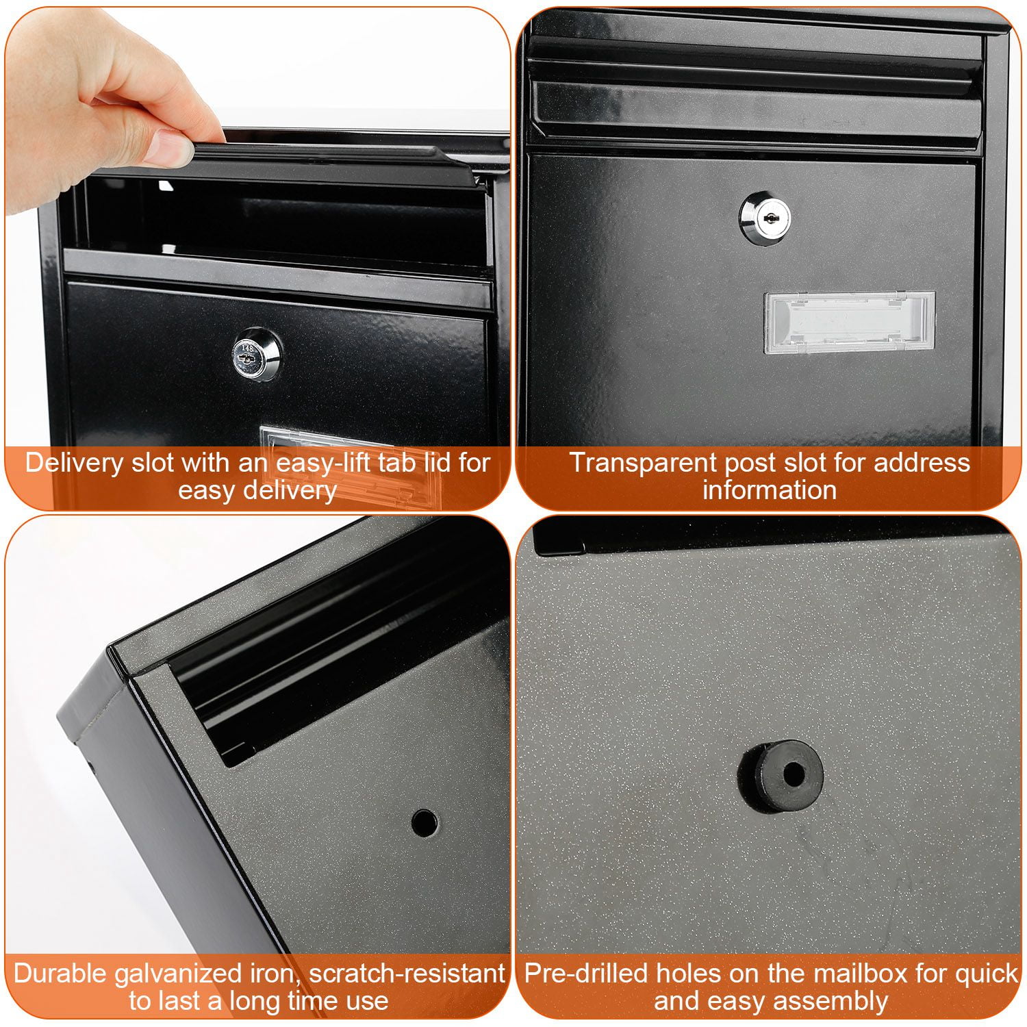 Wall Mailbox with Post,Locking Mailbox with 2 Keys for Outside Home Office