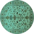 thumbnail image 1 of Ahgly Company Machine Washable Indoor Round Oriental Turquoise Blue Industrial Area Rugs, 8' Round, 1 of 4