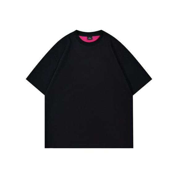 USNSM Summer Men's Casual T Shirt Loose Cotton Short Sleeve T-Shirt Oversized Basic Solid Color Streetwears Top Tees Black L