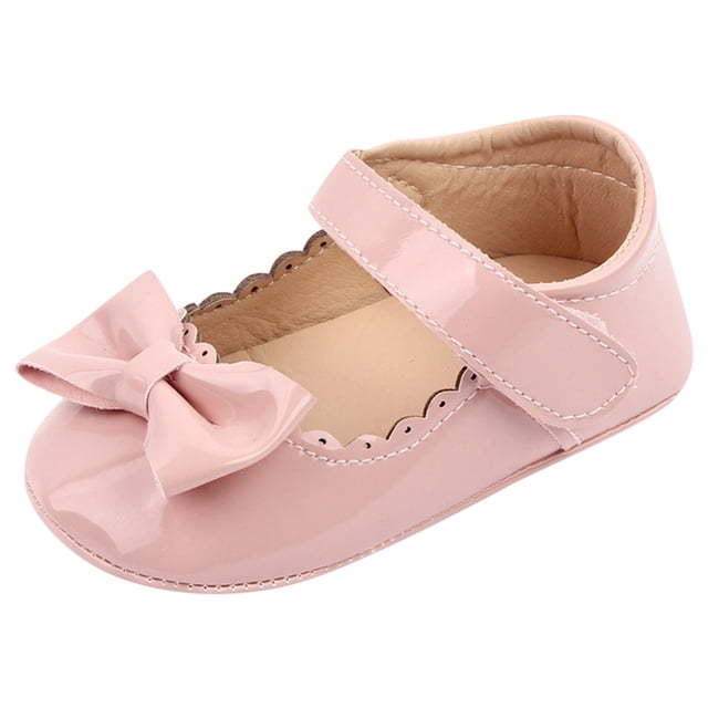 TIEVOSA Summer Children Shoes Girls Sports Flat Bottom Lightweight Hook Loop Solid Color Bow Simple Style 0-6 Months(Pink)