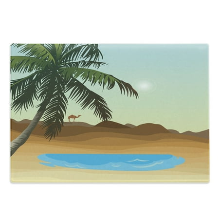 

Oasis Cutting Board Digitally Generated Illustration of a Tree Camel Far Away and a Pond Decorative Tempered Glass Cutting and Serving Board in 3 Sizes by Ambesonne