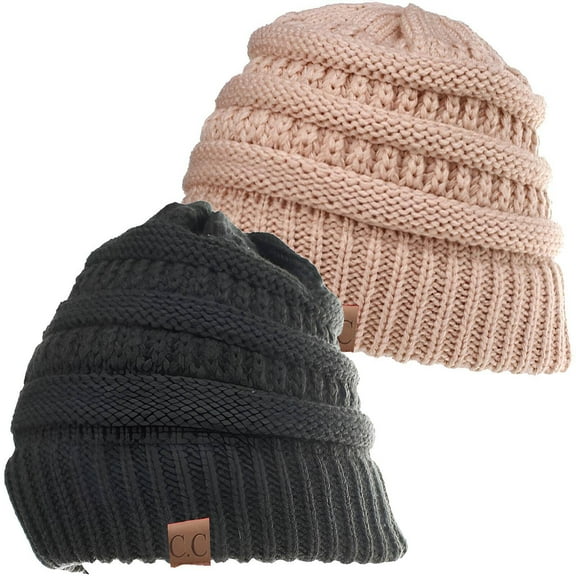 TELOLY 2Pcs Winter Hats for Men,Warm Knit Construction Beanie for Men,Ideal Cold Weather Beanies Hats Men,Black & Pink