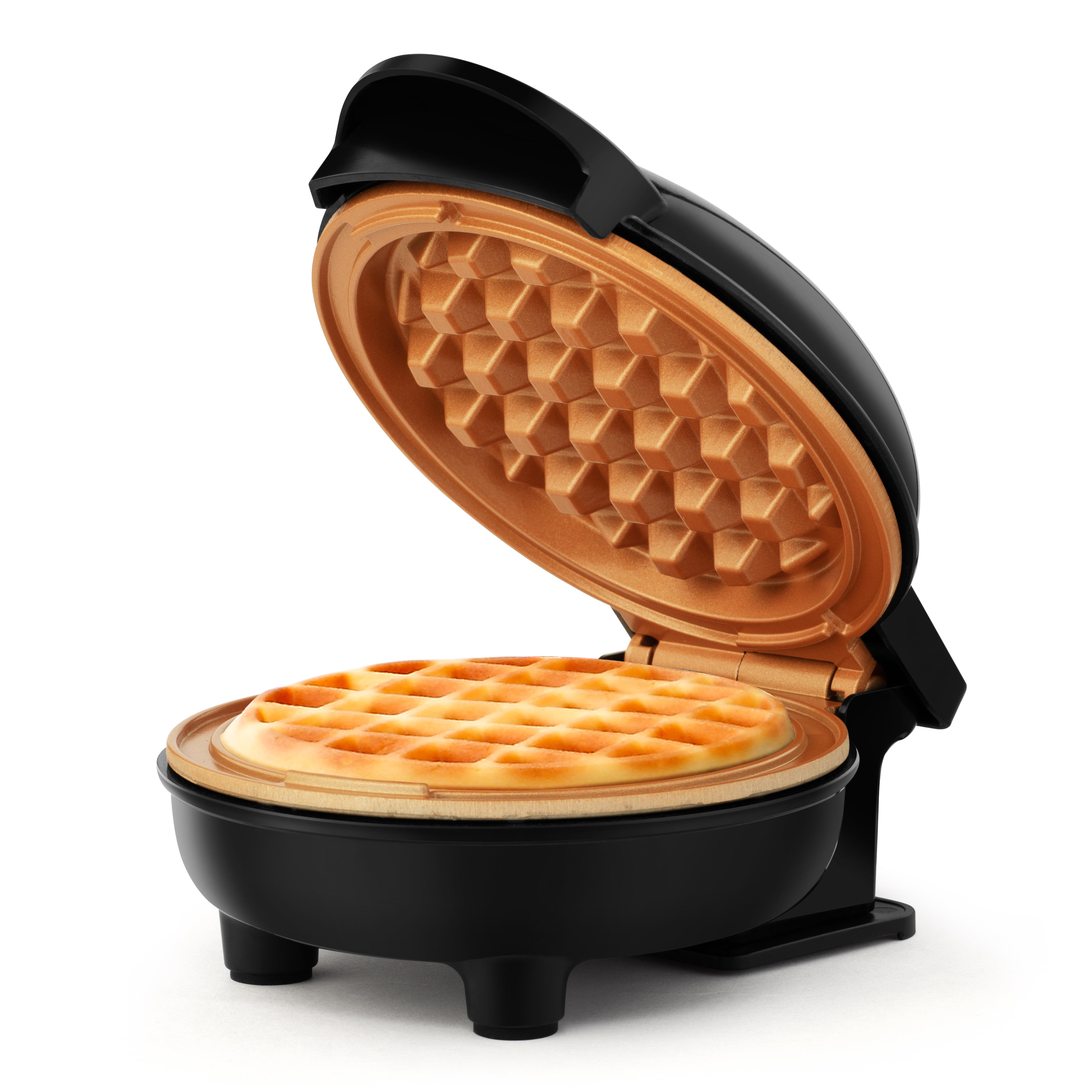 Holstein Housewares 4” Personal Waffle Maker, Black/Copper Delicious