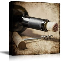 wall26 - Square Canvas Wall Art - Corkscrew and Wine Bottle - Giclee Print Gallery Wrap Modern Home Art Ready to Hang - 24x24 inches