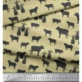thumbnail image 3 of Soimoi Beige Modal Satin Fabric Stencil Cow & Pig Animal Print Sewing Fabric Yard 42 Inch Wide, 3 of 3