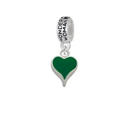 Small Long Green Heart - Wonder Woman Charm Bead