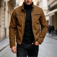 thumbnail image 6 of LODIENY Mens Vintage Cargo Jacket with Zipper Pockets Long Sleeve Stand Neck Full Zip Casual Windbreaker Coat Brown M, 6 of 8