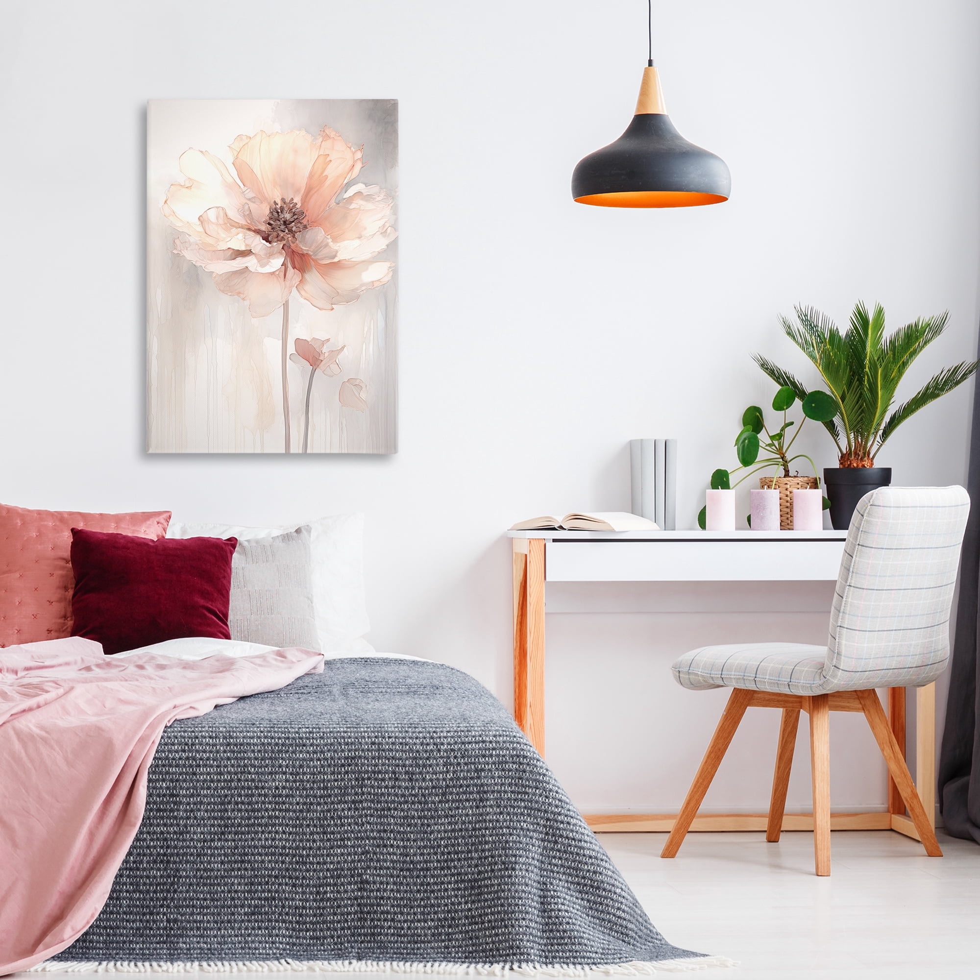 Stupell Industries Pastel Blush Flower Plants & Flowers Painting Wrapped Canvas Art Print Wall Art, 24 x 36