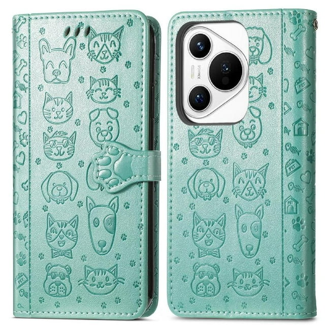 Funda Cartera FOXDOCK para Huawei Pura 70 Pro , Flip PU con Relieve de Gatos y Perros, Tarjetero y Soporte