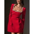 thumbnail image 5 of Women'S Velvet Bodycon Midi Dresses Elegant Long Sleeve Square Neck Ruffle Hem Cocktail Party Dress Red M, 5 of 9