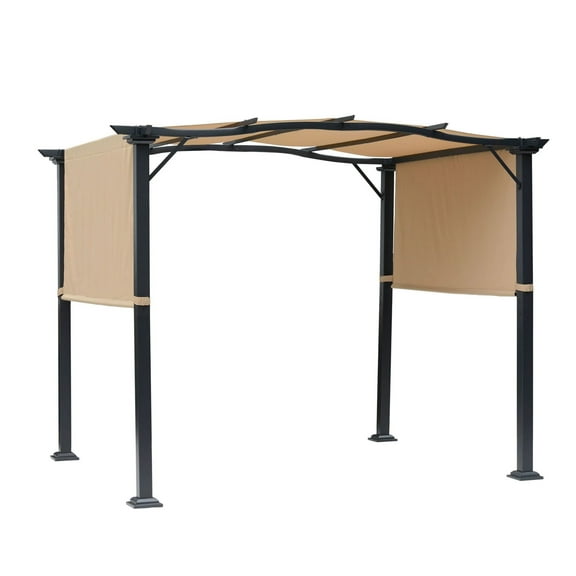 Retractable Pergola 8x10, Steel Frame Gazebo Canopy, Outdoor Patio Shade Awning Khaki