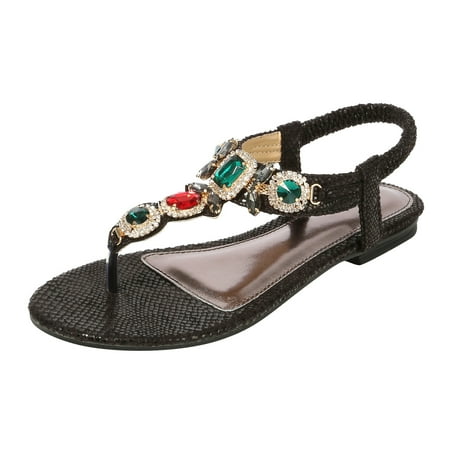 

Women s Elastic Jeweled Bohemian Flats Thong Dressy Antiskid Rhinestone Comfort Walking Shoes Beach Shoes